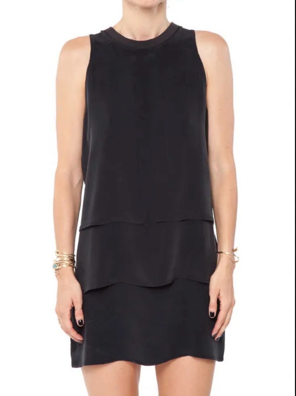 Anine Bing Black Sleeveless Layered Shift Dress 100% Silk